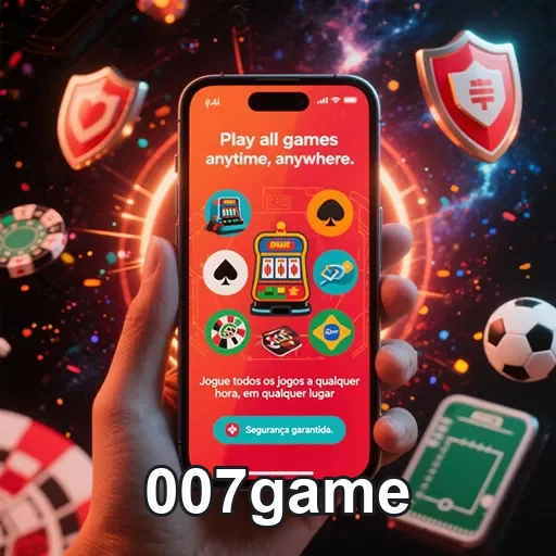 Celular exibindo app 007game em ambiente urbano