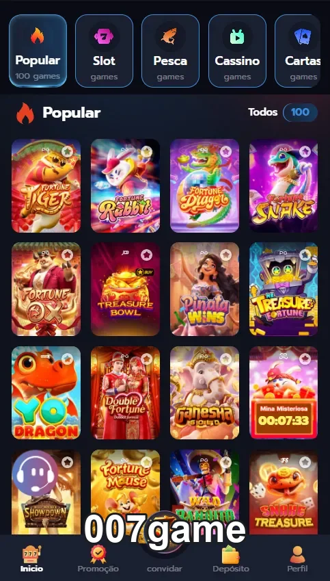 Usuário acessando login rápido na plataforma 007game